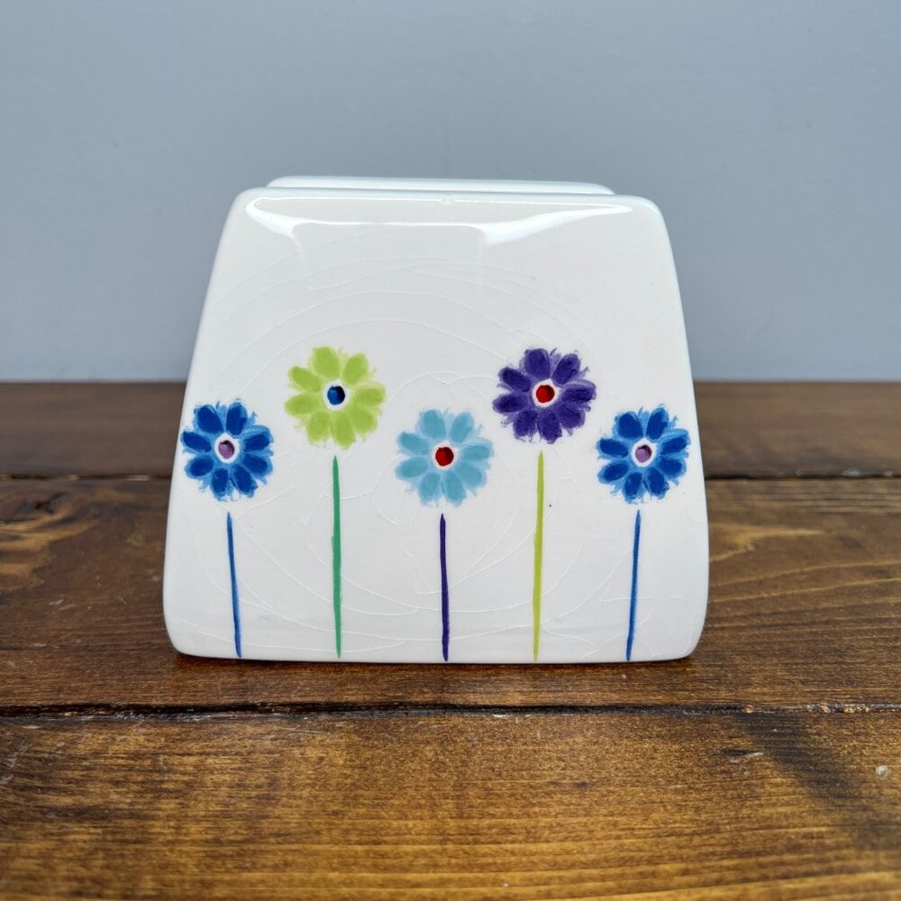 Studio Nova Floral Ceramic Napkin Holder With Blue & Green Flowers